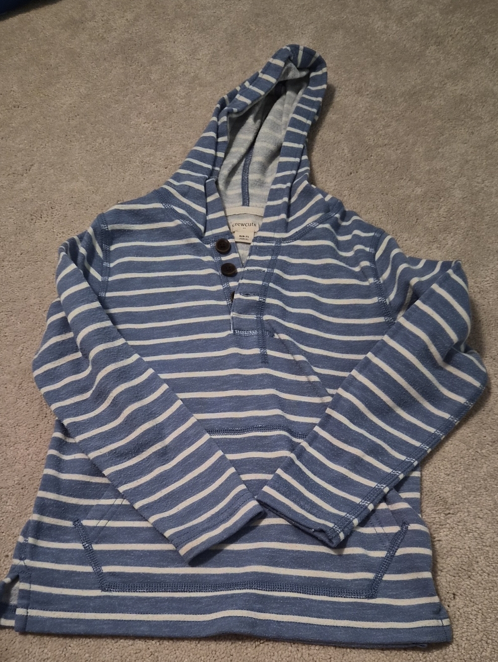 Crewcuts Blue & White Striped Hooded Long-Sleeve Shirt